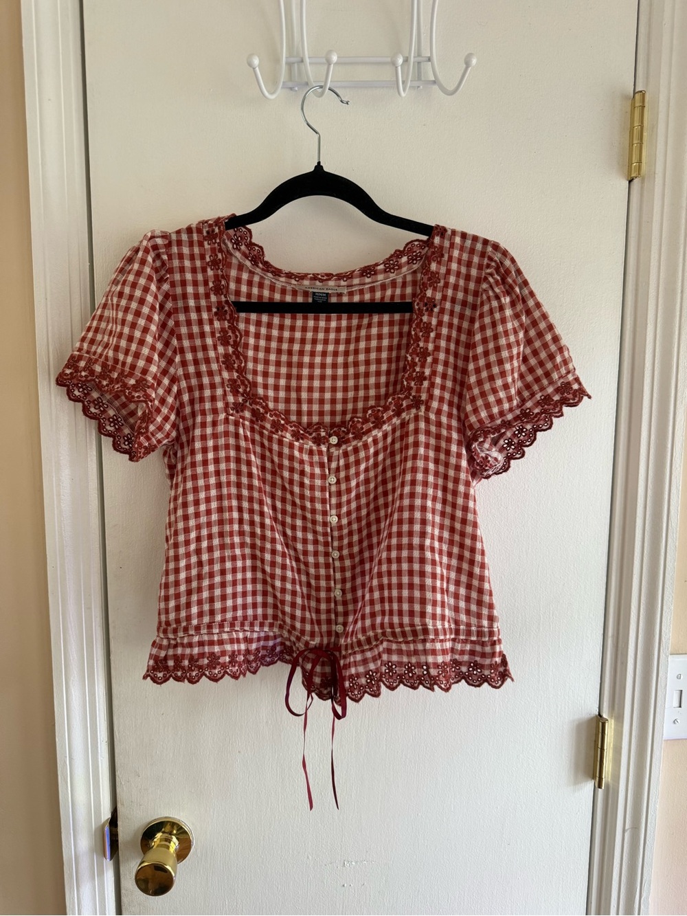 American Eagle Gingham Peasant Top